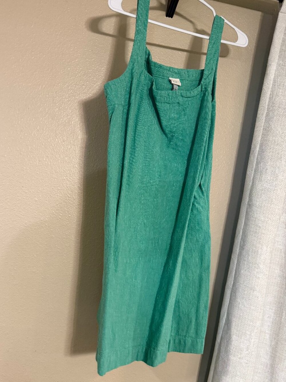 A New Day Green Striped Cotton Linen Mini Shift Dress Size Large